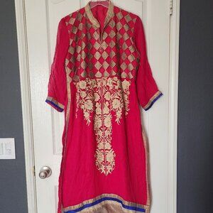 Pink & Gold Embroidered Salwar Kameez Set with Pant-Style Bottoms – Size XL/XXL